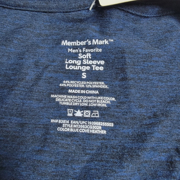 Member's Mark Men's Favorite Soft Long Sleeve Lounge Tee Blue Heather Size Small - Picture 6 of 8